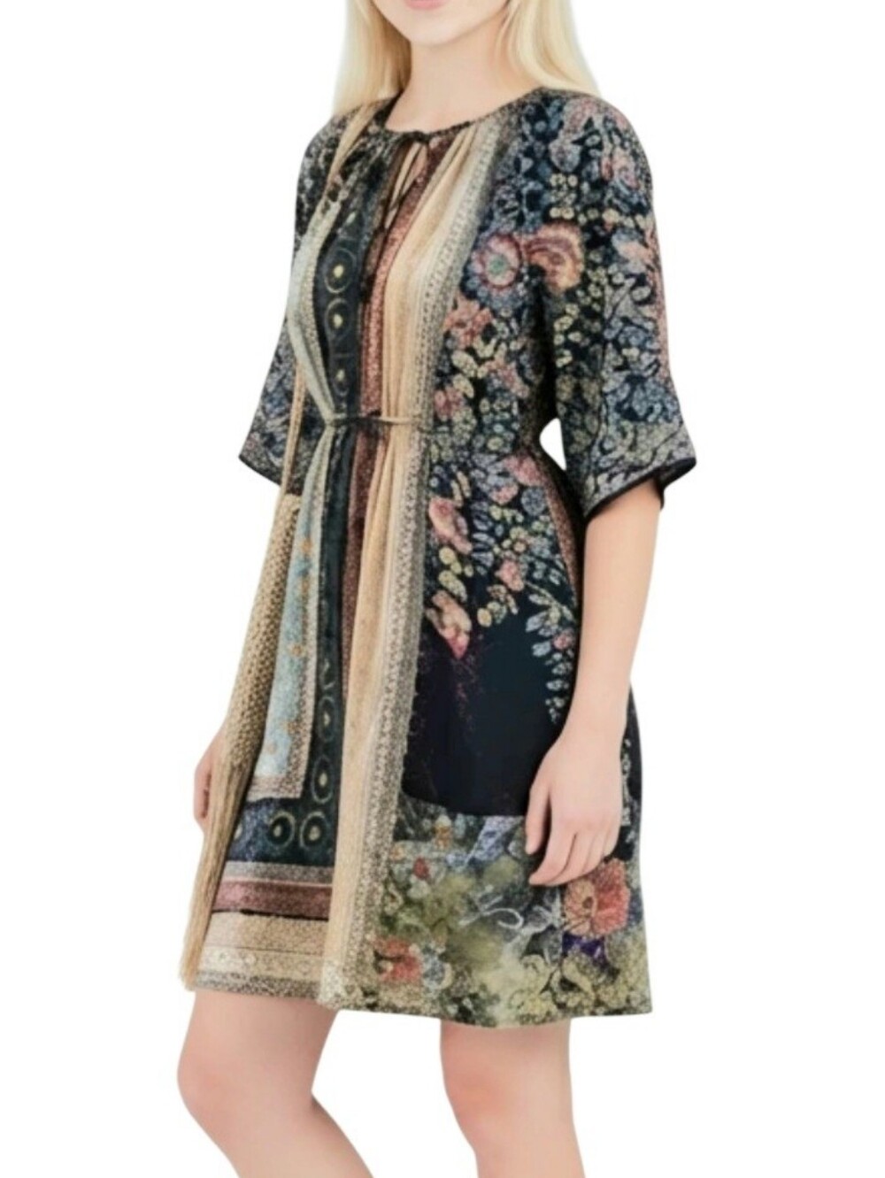 Johnny Was Patchwork Silk Dress